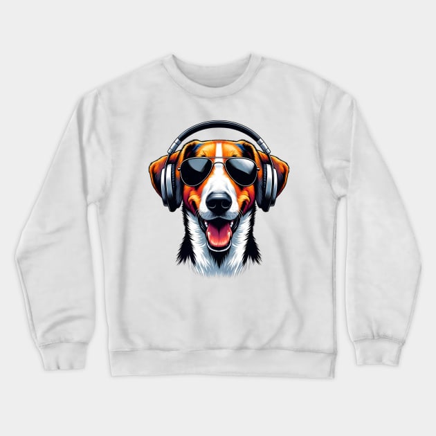 American Foxhound Smiling DJ: Vibes of Joy and Harmony Crewneck Sweatshirt by ArtRUs